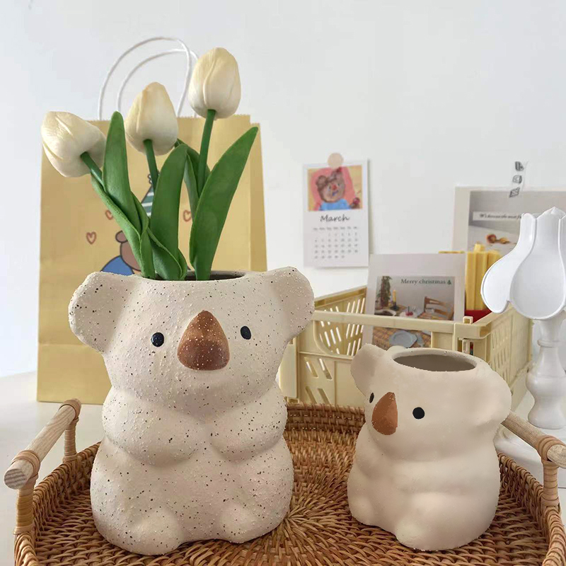 Snake Plant Ceramic - Cartoon Cute Koala Vase Resin Flower