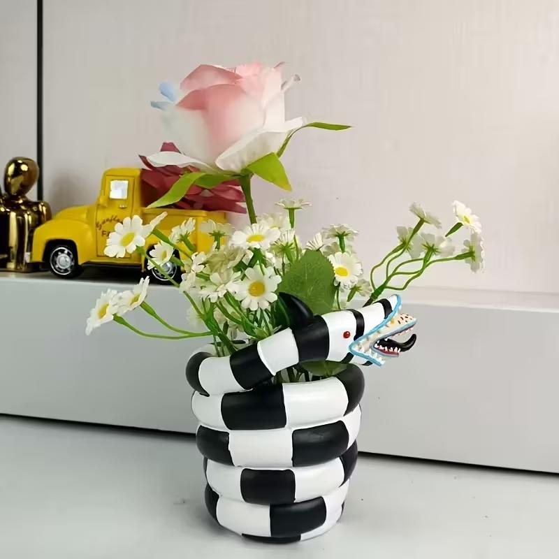 Snake Plant Ceramic - 1 sztuka czarno-białego doniczki w kształcie