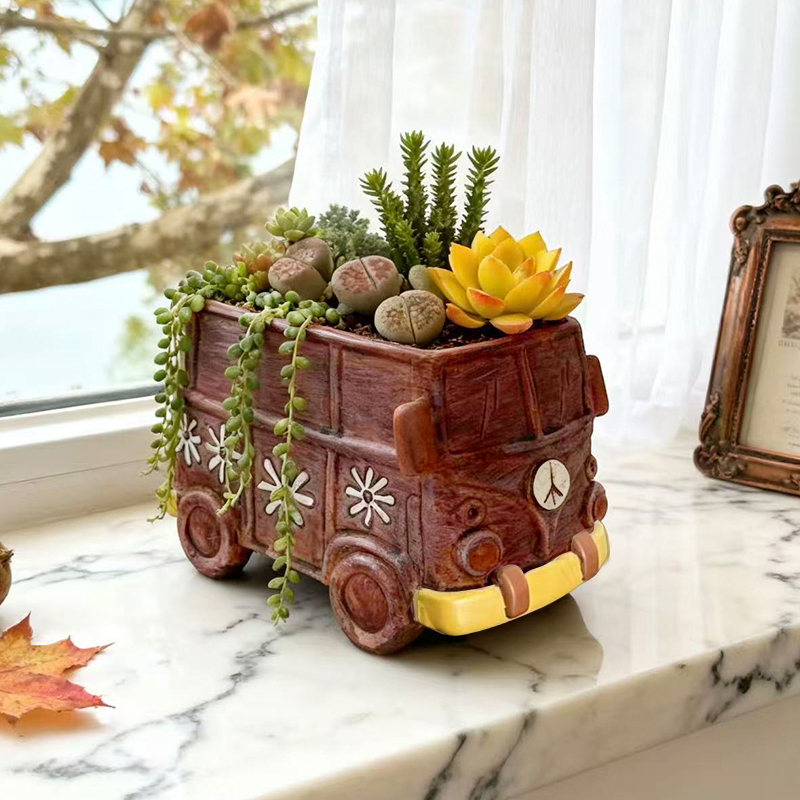 Snake Plant Ceramic - Kreatywny Autobus Samochód Doniczka Kwiaty Zielone
