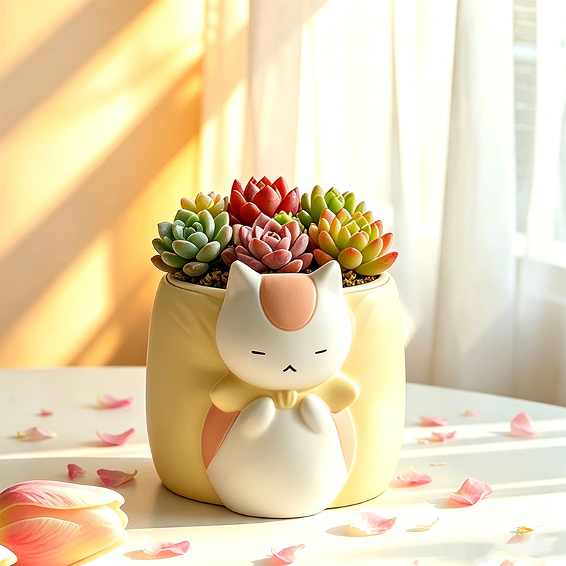 Snake Plant Ceramic - Śpiący Pulchny Kot Żywiczny Doniczka na